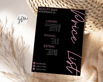 Price list template, Price list, Salon price list, Printable Price Sheet, Price Guide, Hair Salon, Hairdresser, Custom Menu Template