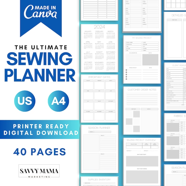 The Ultimate Sewing Planner, sewing journal, project planner, quilt planner, sewing organizer, craft planner, printable planner, canva