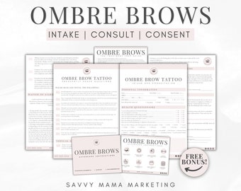 Ombre Brow Intake Form Bundle | PMU Forms | PMU Client Record | PMU Aftercare Card | Microshading Form | Powder Brows Consent
