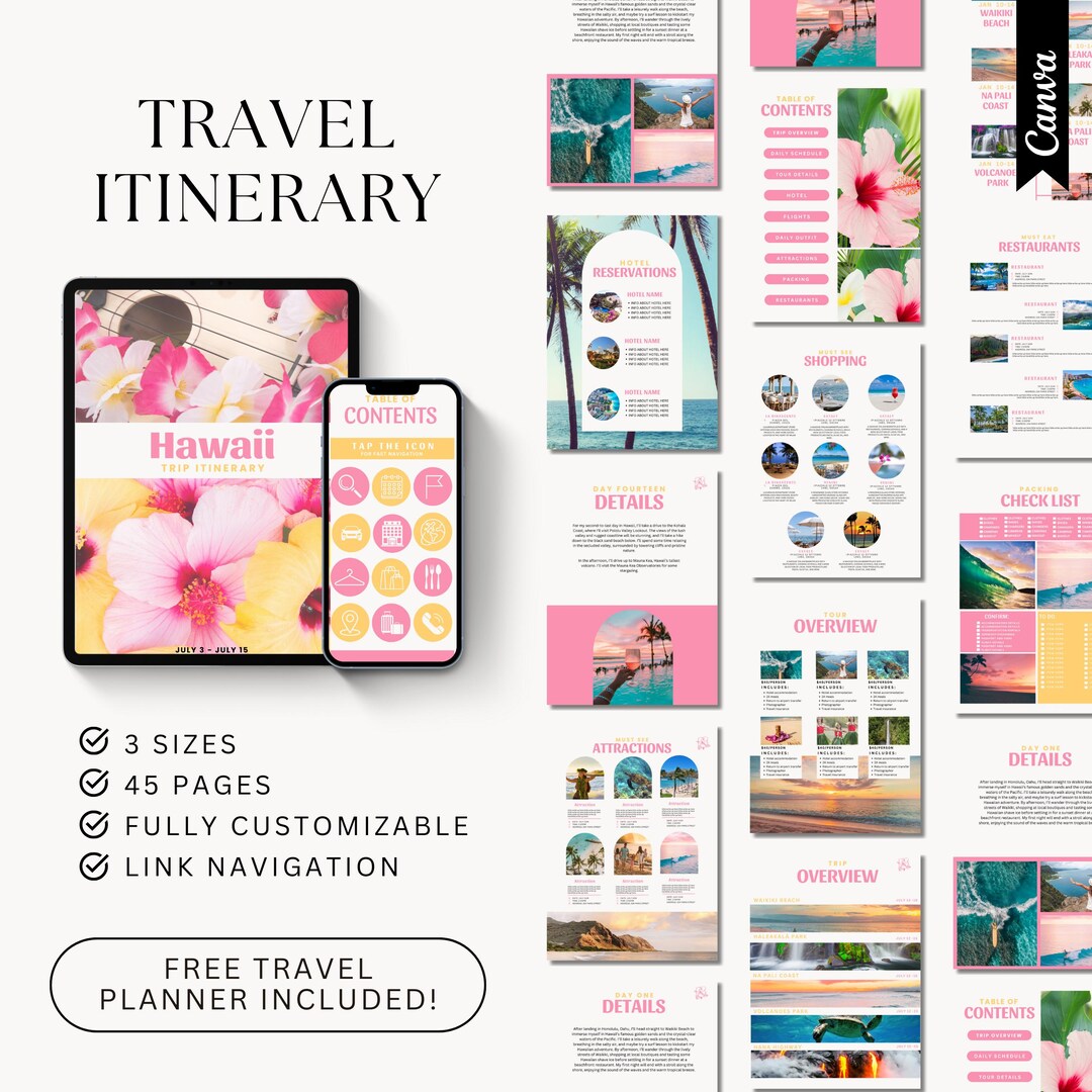 EDITABLE Travel Itinerary Template | Customizable Canva Mobile ...