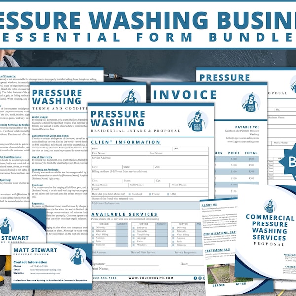 Pressure Washing Forms, Pressure washing template, pressure washing,pressure cleaning, power washing,power washing business card,power wash