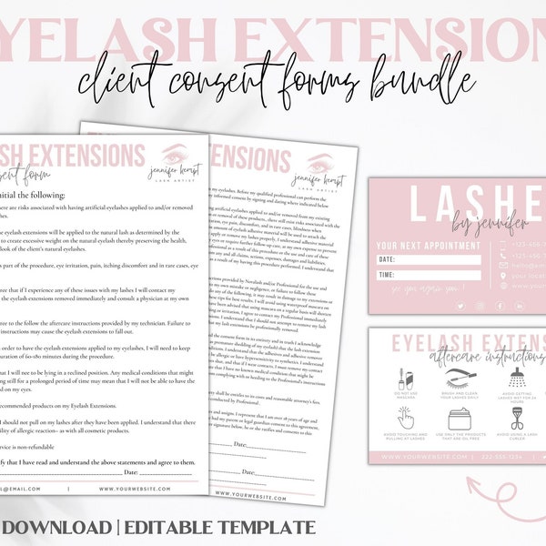 Professional Eyelash Extension Forms,Eyelash Consent Forms, Lash Forms, Esthetician forms, Lash Tech Consultation, Esthetician Templates