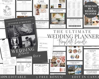 Wedding Planner Printable | Wedding checklist | Wedding Planner Bundle | Wedding Plan Bundle | Wedding Planner | Canva Template