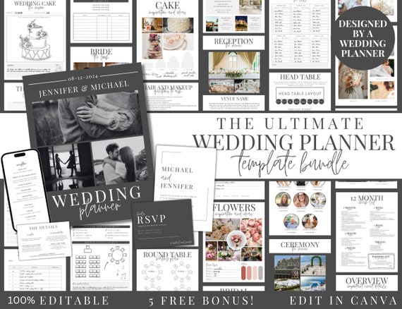 Wedding Planner Printable | Wedding checklist | Wedding Planner Bundle | Wedding Plan Bundle | Wedding Planner | Canva Template