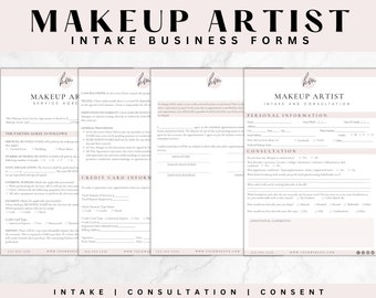 Paquete de admisión de maquillador, contrato MUA, formularios de servicio de maquillaje, maquillador independiente, acuerdo de contrato de maquillaje, formulario de maquillador