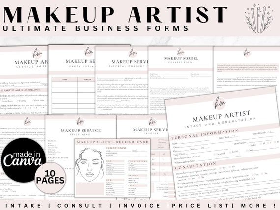 Makeup Artist Forms Bundle, MUA Contract, Makeup Service Forms, Freelance Makeup Artist, Makeup contract agreement, Makeup Artist form