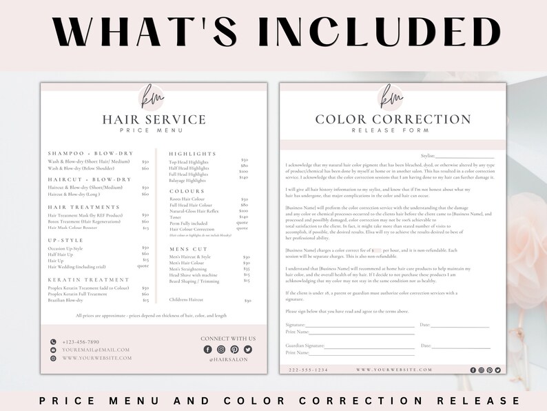 Hair Color Service Waiver Hairstylist Consultation Form Etsy