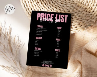 Price list template, Price list, Salon price list, Printable Price Sheet, Price Guide, Hair Salon, Hairdresser, Custom Menu Template