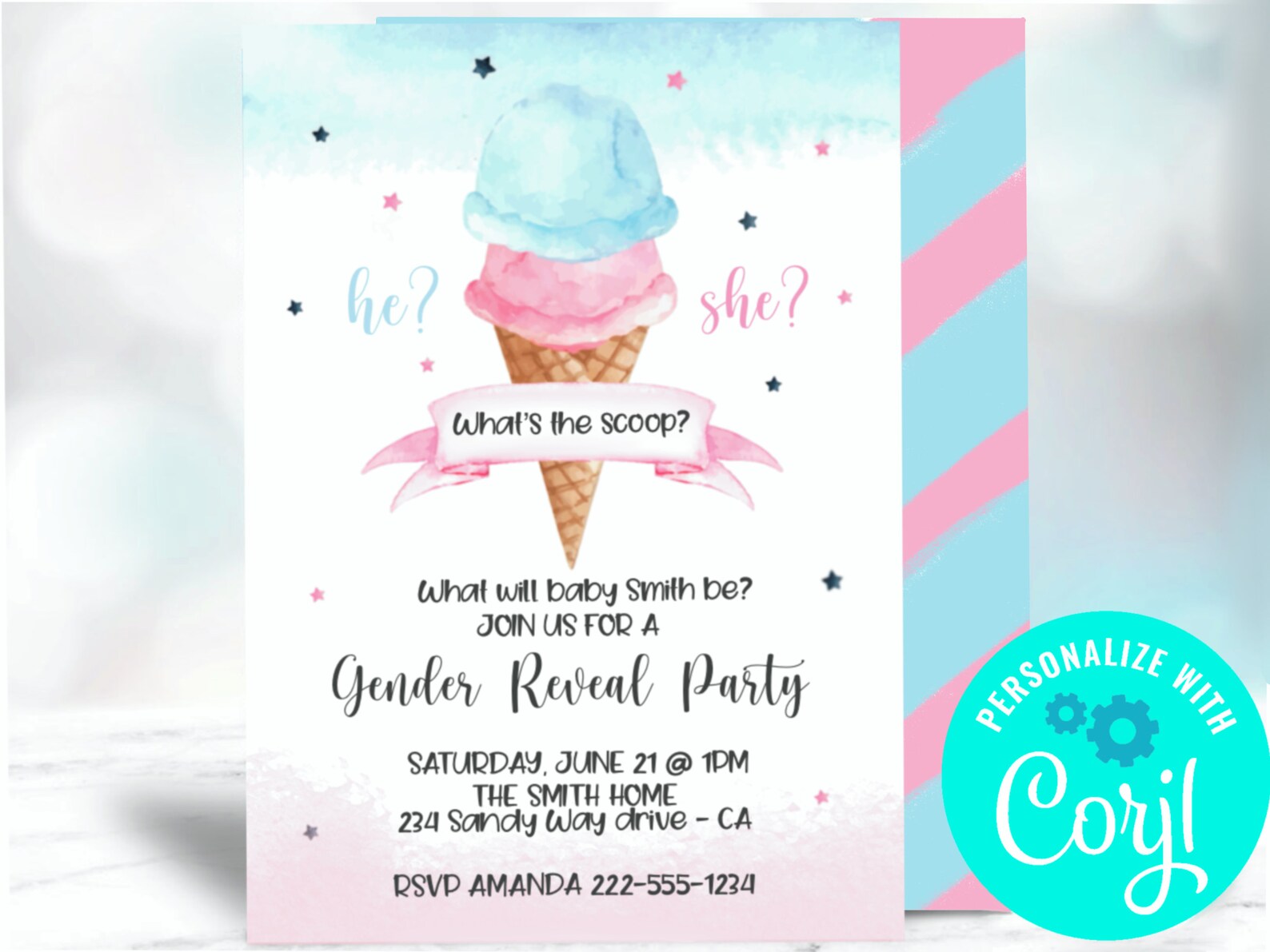 Ice cream Gender Reveal Invitation. What's the scoop pink Etsy