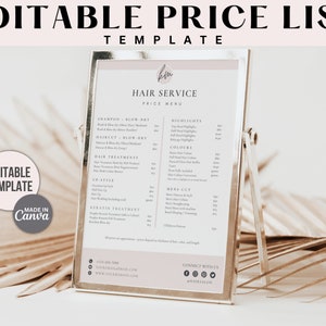 EDITABLE Price List Template, Hair price list, salon price list, pricing template, editable price list, salon price list, pricelist template