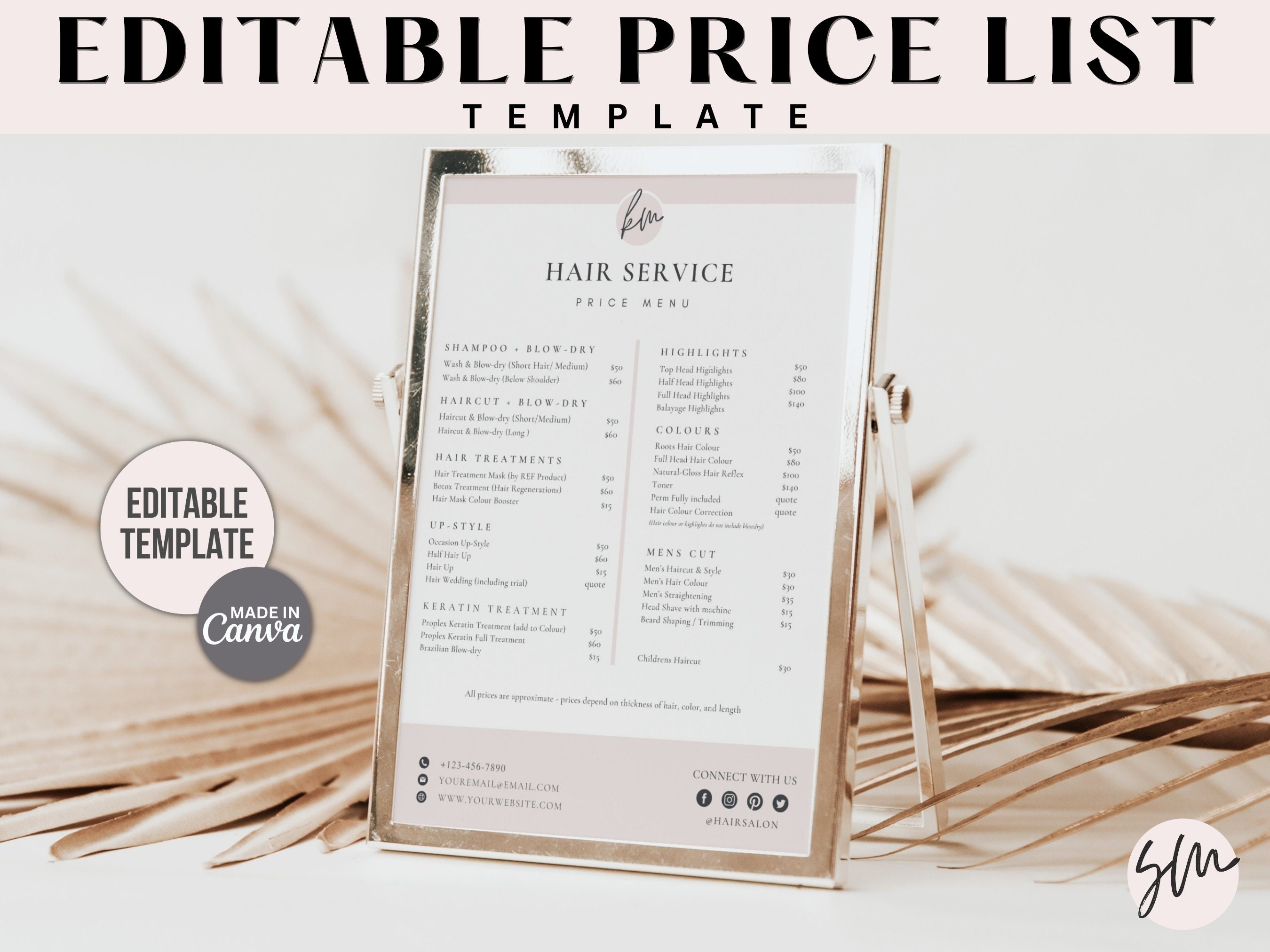 EDITABLE Price List Template, Hair Price List, Salon Price List EDITABLE Price List Template, Hair Price List, Salon Price List