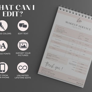 May include: A pink and white printable makeup service invoice template with the text "Makeup Service Invoice" at the top. The template includes sections for invoice details, description, price, quantity, subtotal, and total. The template also includes a section for payment details and a thank you message.