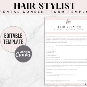 Hair Stylist Parental Consent Form, Editable Hair Consent Templates, Hair Stylist forms, hair forms, salon forms, hair stylist client forms