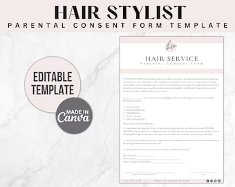Haarstylist-Elternteil-Einwilligungsformular, bearbeitbare Haar-Einwilligungsvorlagen, Haarstylist-Formulare, Haarformen, Salon-Formulare, Haar-Stylist-Kundenformulare