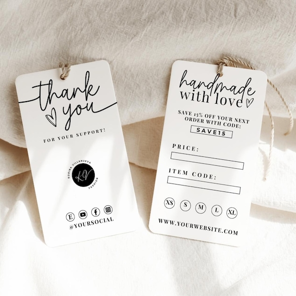 Hang tag template, tag template, hang tag design, hang tag custom, Printable Fashion Label Template, Editable Thank You Boutique Swing Tags