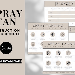 Spray Tan Care Card Bundle, Modèles de bronzage en spray modifiables, Cartes de suivi de bronzage en spray, Formulaires d'esthéticienne, Formulaires de spa