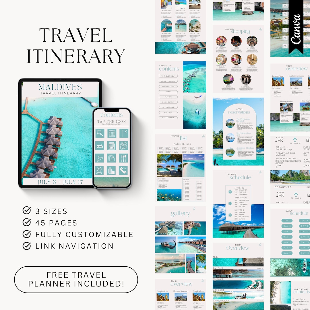 EDITABLE Travel Itinerary Template | Canva Mobile Itinerary | Travel ...