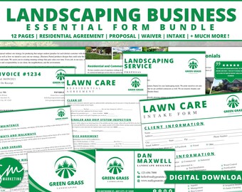 Landscaping Form BUNDLE, Landscaping Business Cards, Landscaping contract,