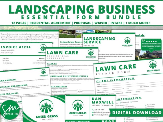 Landscaping Form BUNDLE, Landscaping Business Cards, Landscaping contract,