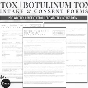 EDITIERBARE Botox-Einwilligungsformulare, Krankenschwester Injektor-Vorlage, Medspa-Vorlage, Botox-Klienten-Einwilligungsformulare für Kosmetiker, Botulinumtoxin-Formulare