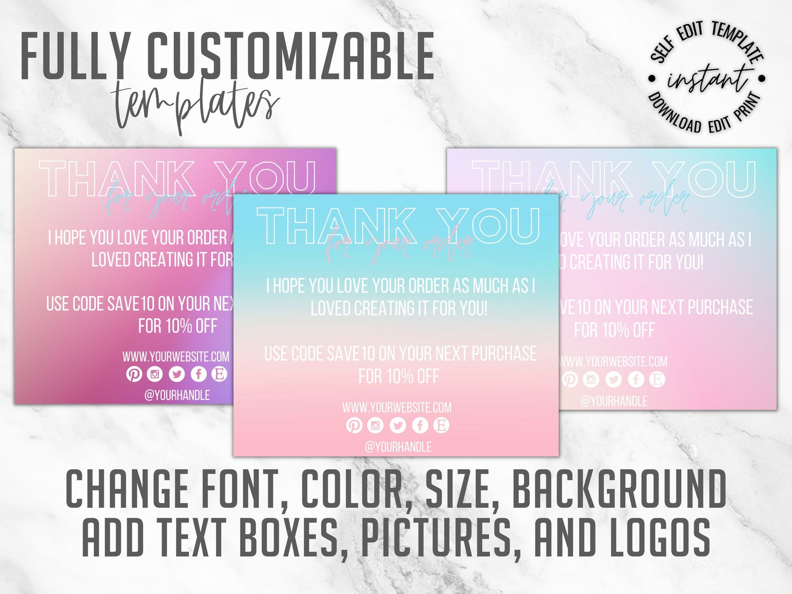 Neon Thank You Card Thank You Card Template Thank You Card - Etsy