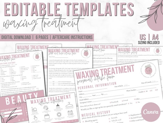 Waxing Business Forms | Day Spa Business Kit | Waxing Consent form | Client Consultation Form | Client Intake Forms | Aftercare Card