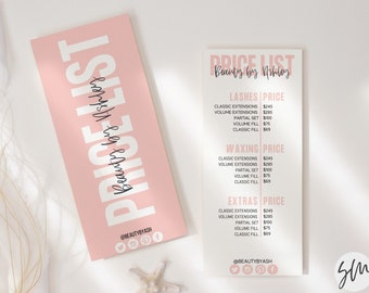 Price list template, Price list, Salon price list, Printable Price Sheet, Price Guide, Hair Salon, Hairdresser, Custom Menu Template