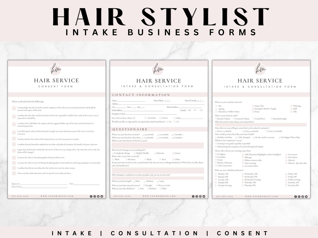 Hair Stylist Intake Form Bundle,editable Hair Consent Templates, Hair