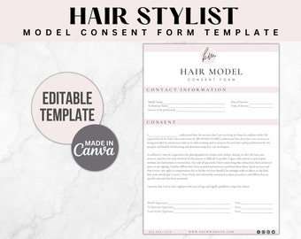 Hair Stylist Model Consent Form Template, bearbeitbare Haar Einverständnis Vorlagen, Hair Stylist Formen, Haar Formen, Salon Formen, Canva Vorlage