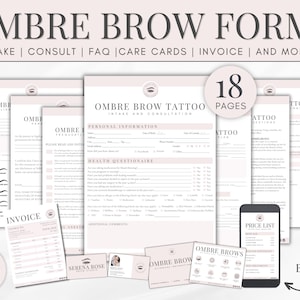 Paquet de formes de sourcils ombrés | Formulaires PMU | Dossier client PMU | Carte de suivi PMU | Formulaire de micro-ombrage | Consentement des sourcils en poudre | Modèle Canva
