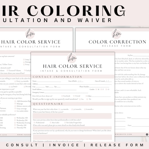 Hair Color Service Waiver Hairstylist Consultation Form Etsy