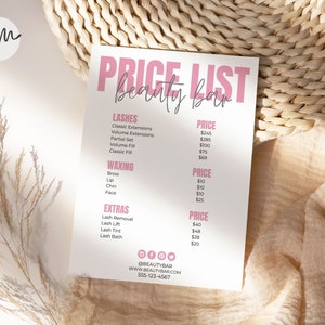 Price list template, Price list, Salon price list, Printable Price Sheet, Price Guide, Hair Salon, Hairdresser, Custom Menu Template