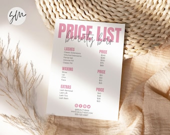 Price list template, Price list, Salon price list, Printable Price Sheet, Price Guide, Hair Salon, Hairdresser, Custom Menu Template