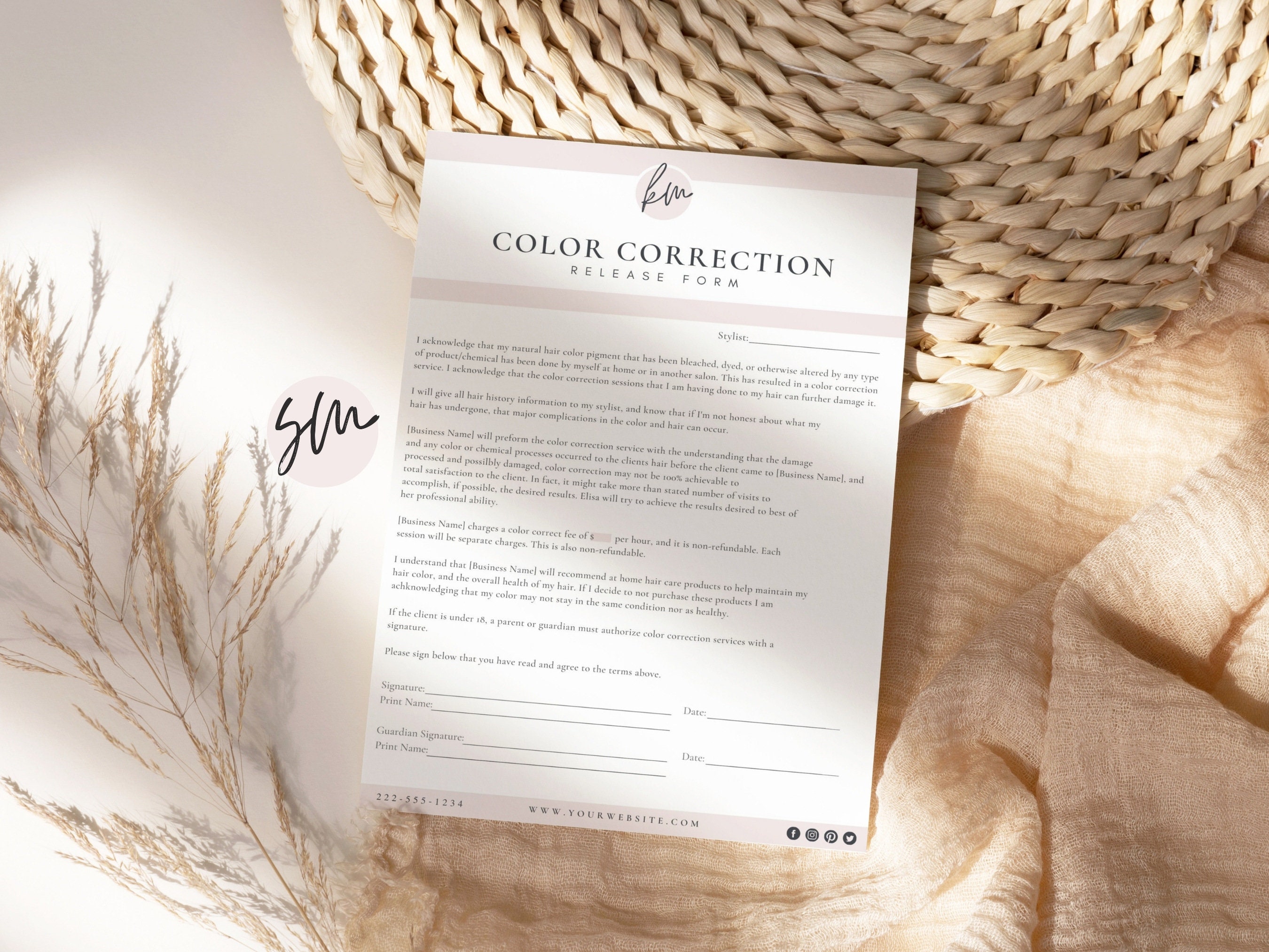 Hair Color Service Waiver, Hairstylist Consultation Form, Color ...