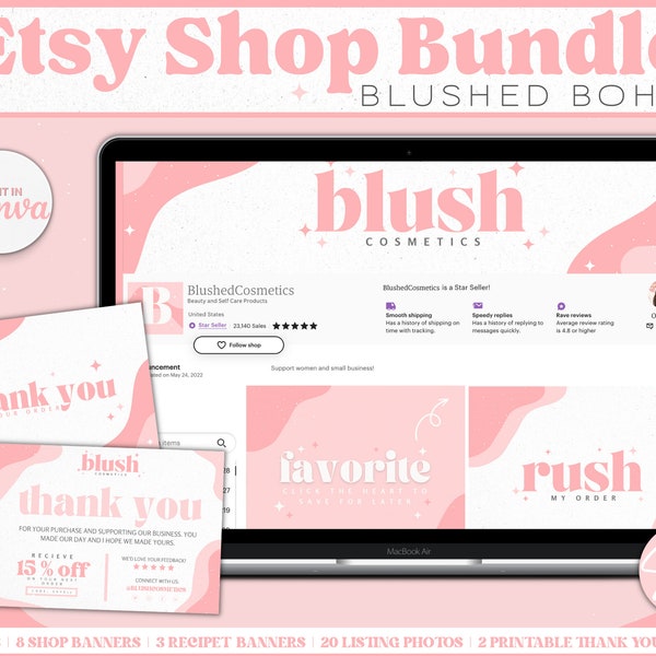 Blushed Boho - Etsy Shop Kit, Etsy Shop Banner, Etsy Banner Templates Canva, Etsy Seller, Etsy Shop Banner Set, Thank you card template