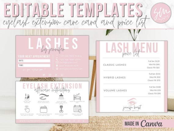 Lash Aftercare Card Template |  Lash Business Card | Lash Extensions | Lash business forms | Eyelash Care Card template | Business Card