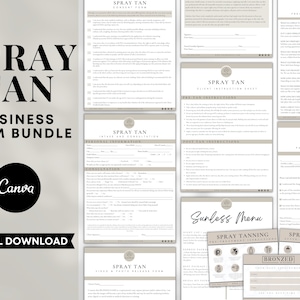 Spray Tan Form BUNDLE, Editable Spray Tan Templates, Consultation Forms, Spray tan aftercare cards, Esthetician Forms, Spa Forms