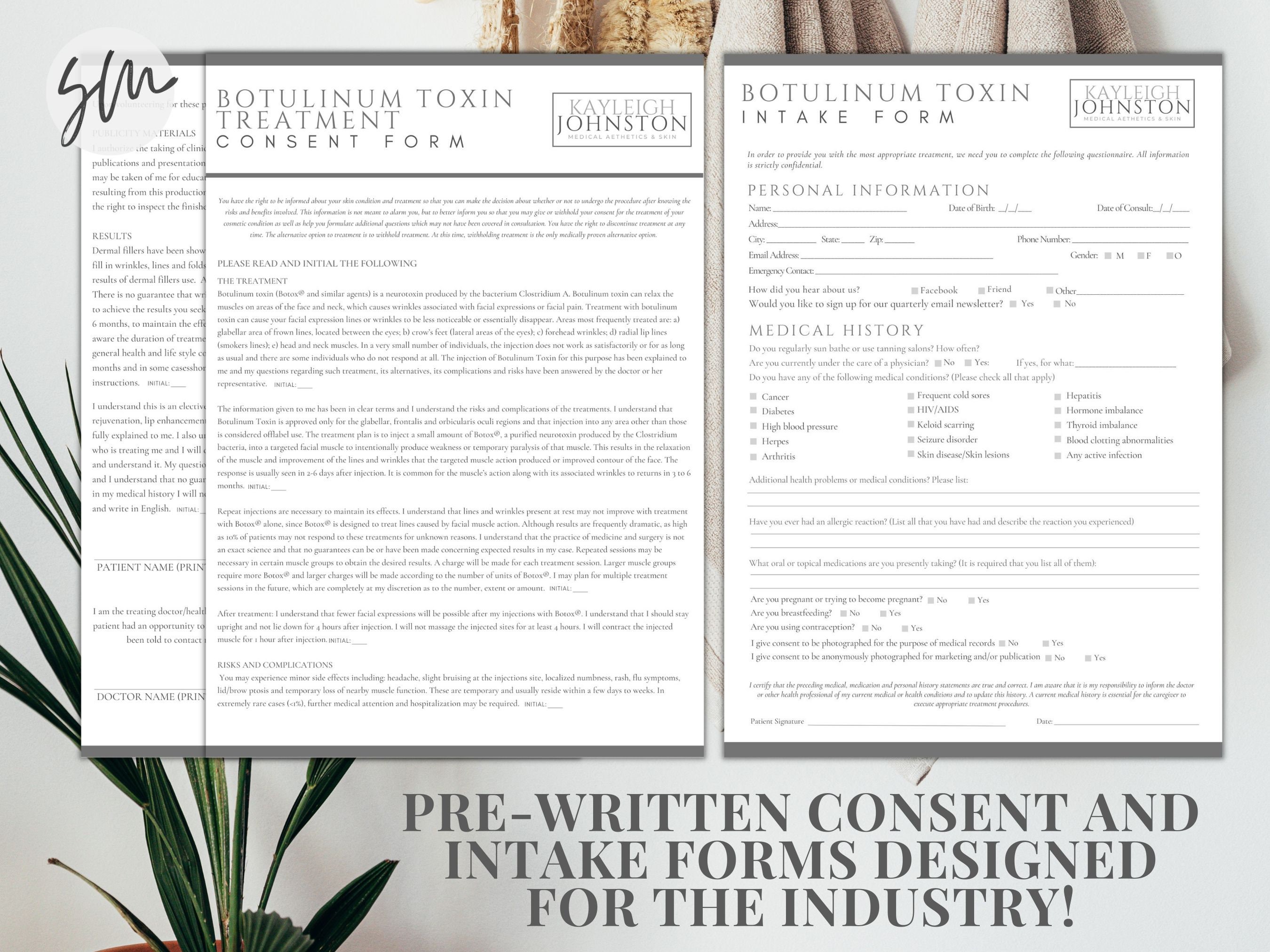 Botox Injection Form Botox Form Bundle, Nurse Injector Templat, Policy, Photo Video Release ...