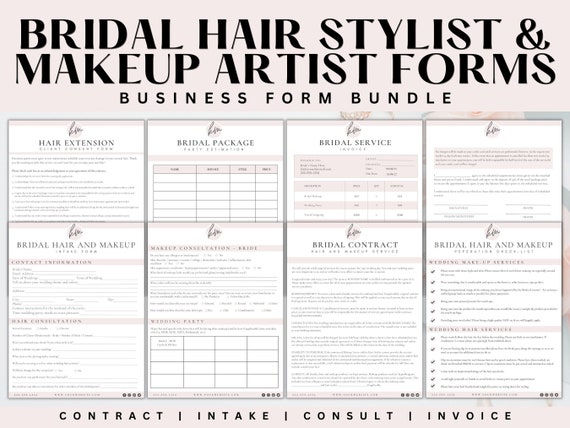 Bridal Hair Stylist and Makeup Artist Form Bundle, Salon forms,Bridal Hair ContractBridal Makeup Contract, Makeup Service Contract template