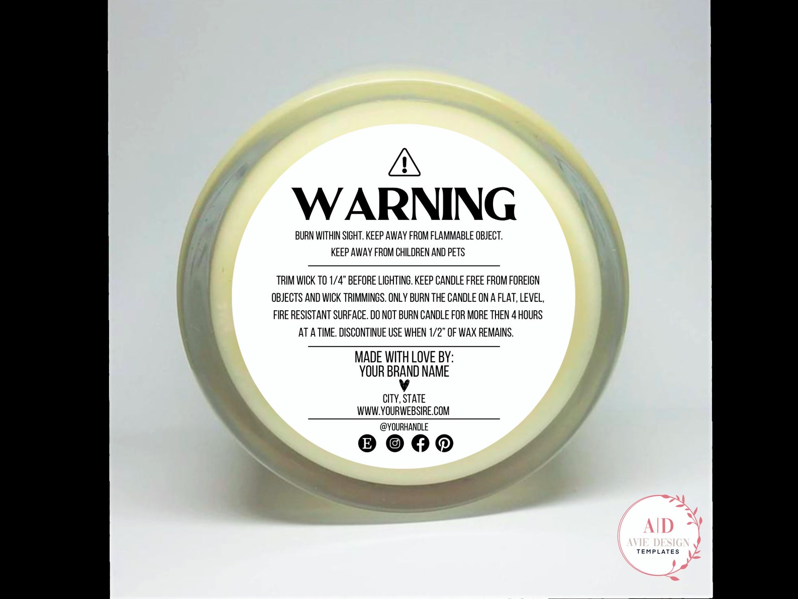 DIGITAL DOWNLOAD Candle Warning Label Template Custom Etsy
