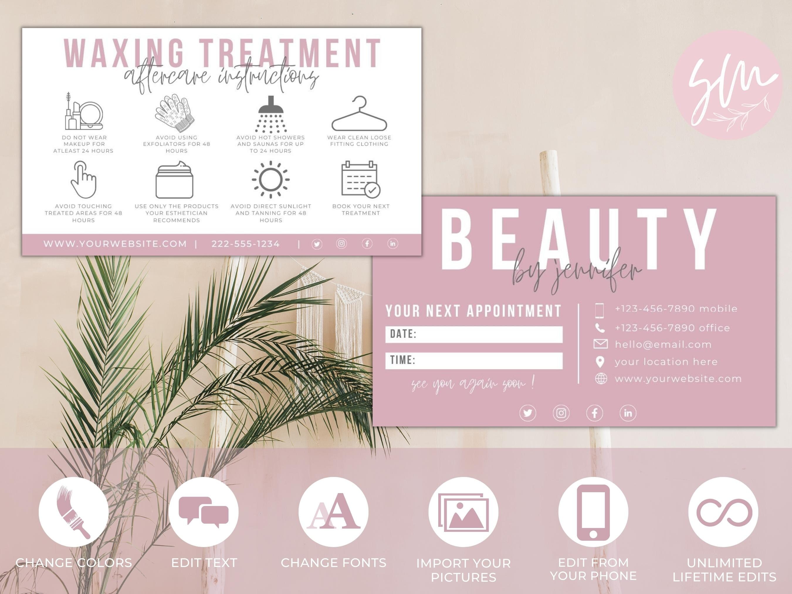 Waxing Aftercare Card Hair Removal Aftercare Card Waxing Salon Wax