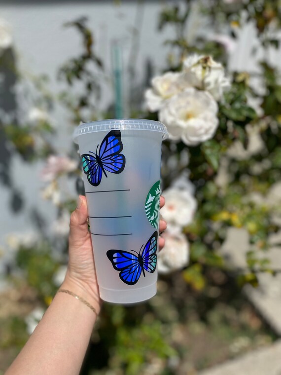 Butterfly Floral Holographic STARBUCKS reusable Cold Cup Custom