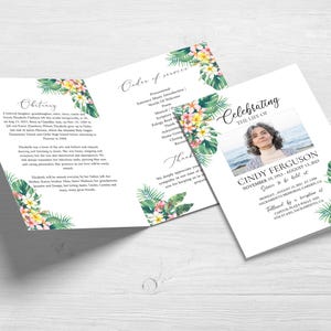 Celebration of life Funeral Program, Hawaiian Program Template, Plumeria Memorial Program,Obituary Program, Funeral Booklet,Order of service
