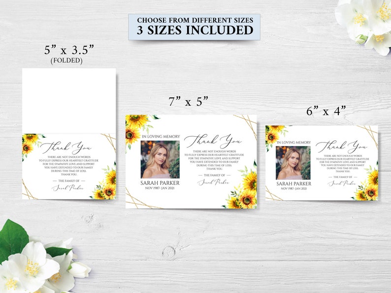 Sunflower Funeral Thank You Card Celebration of Life Etsy