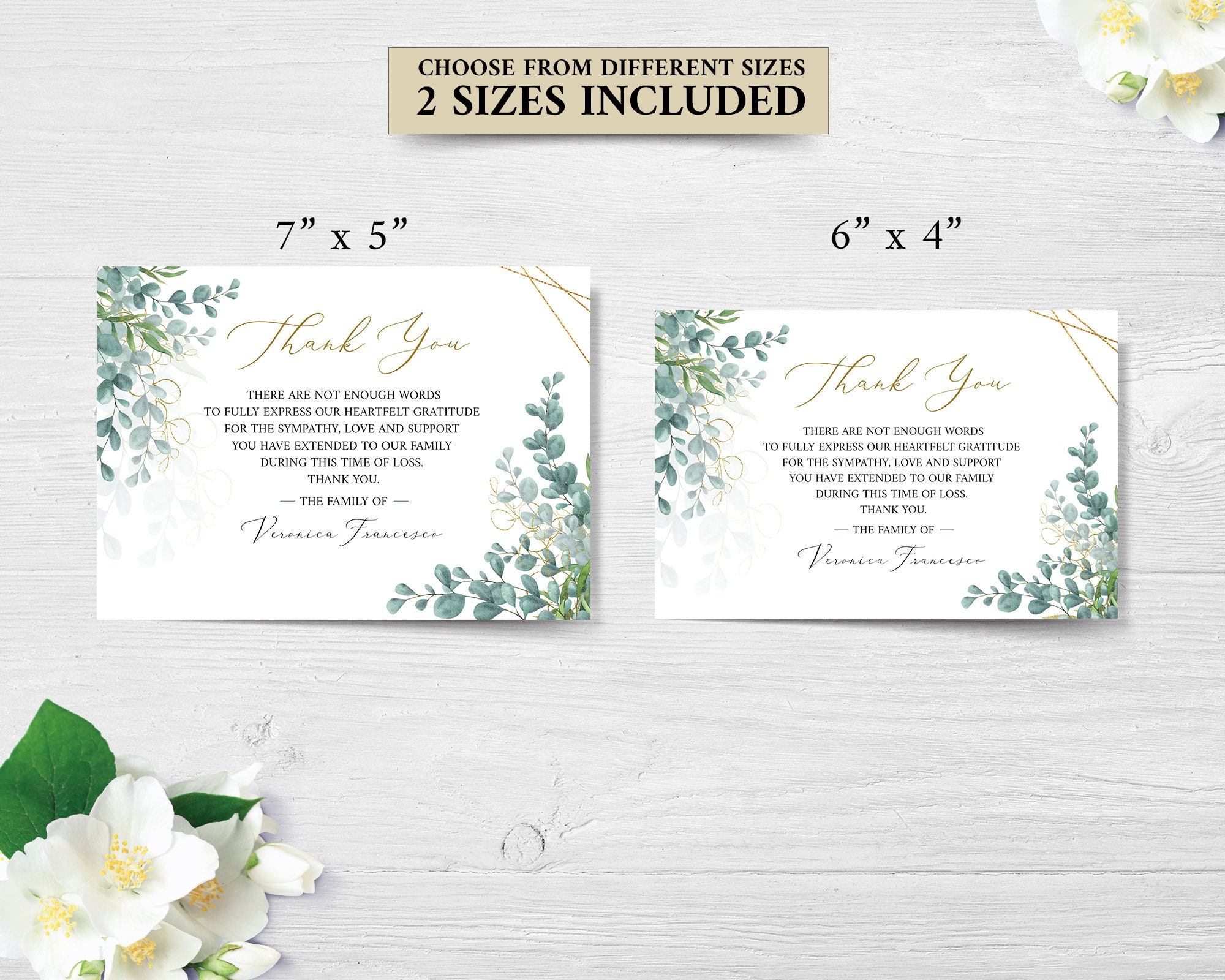 Greenery Gold Eucalyptus Funeral Thank You Card,celebration of Life ...