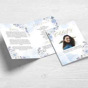 Celebration of life Funeral Program, Blue Rose Program Template, Floral Memorial Program, Obituary Program, Funeral Booklet,Order of service