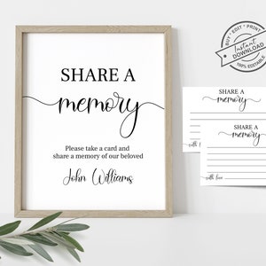 Share a Memory Funeral Sign and Share a Memory Card, Simple Funeral Memory Card, Editable Funeral share a memory template, Funeral Template