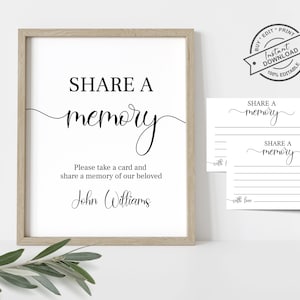 Share a Memory Funeral Sign and Share a Memory Card, Simple Funeral Memory Card, Editable Funeral share a memory template, Funeral Template