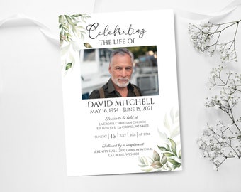 Green Funeral Invitation, Funeral Announcement, Funeral Card Template, Printable Memorial Service, Order of service, Celebration of life