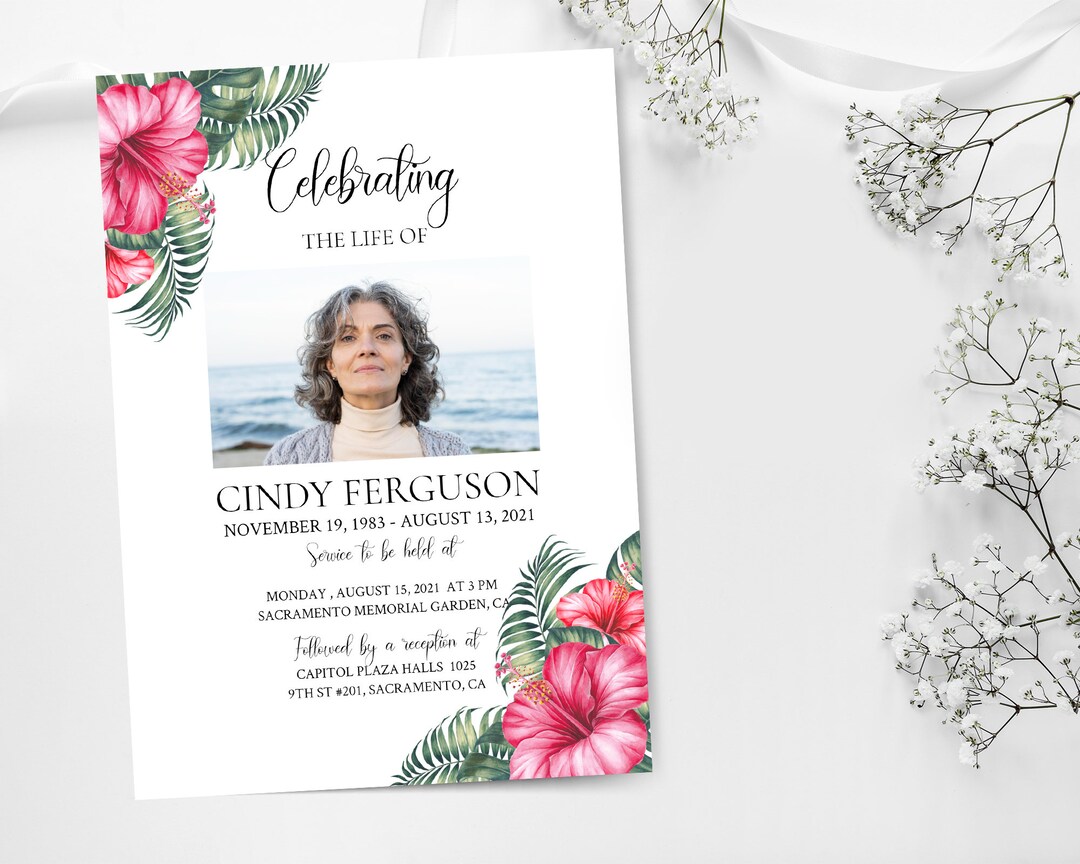 Tropical Celebration of Life Invitation, Hawaiian Funeral Announcement